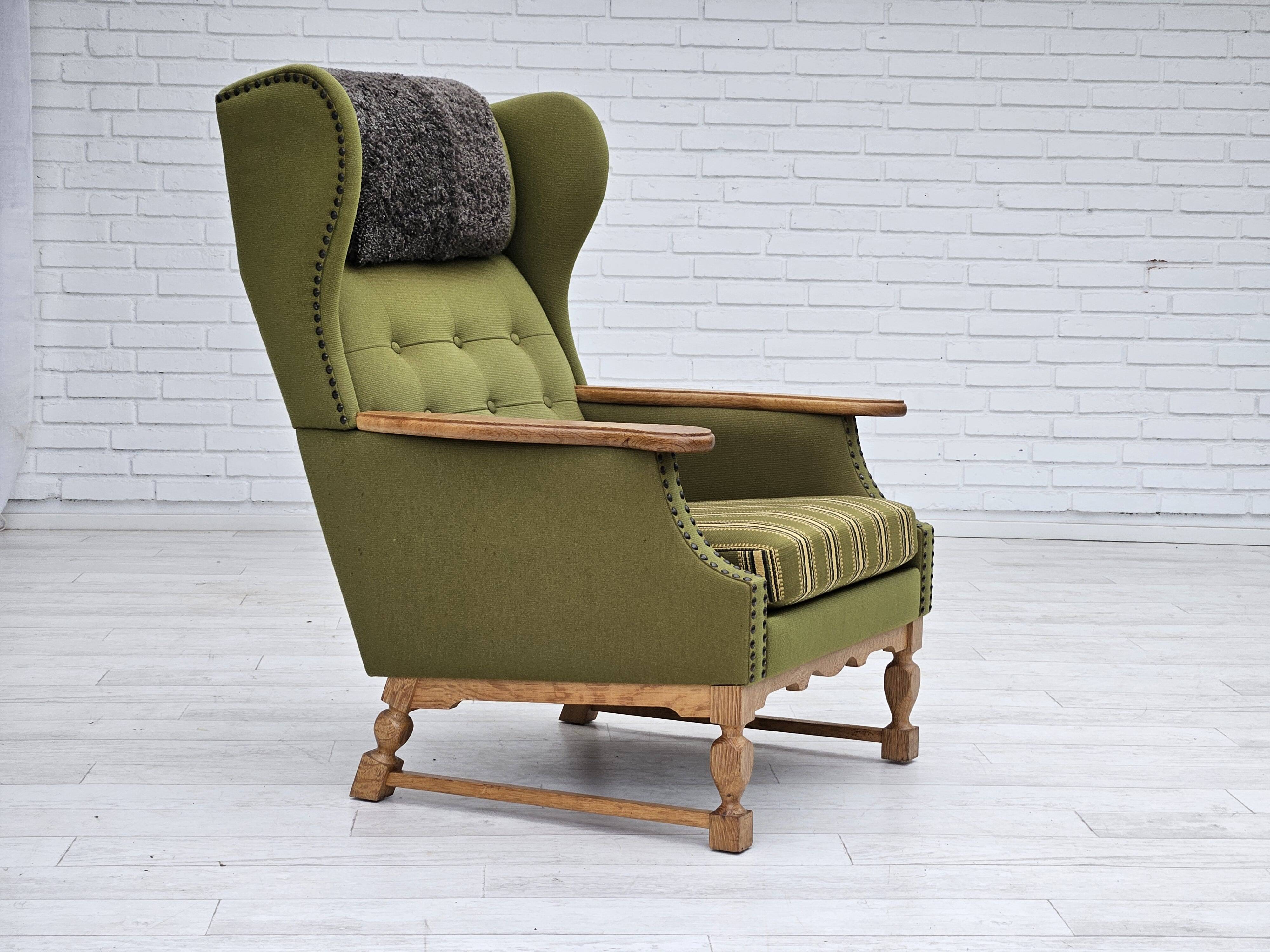 1970s, Danish highback armchair, wool, oak