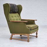 1970s, Danish highback armchair, wool, oak