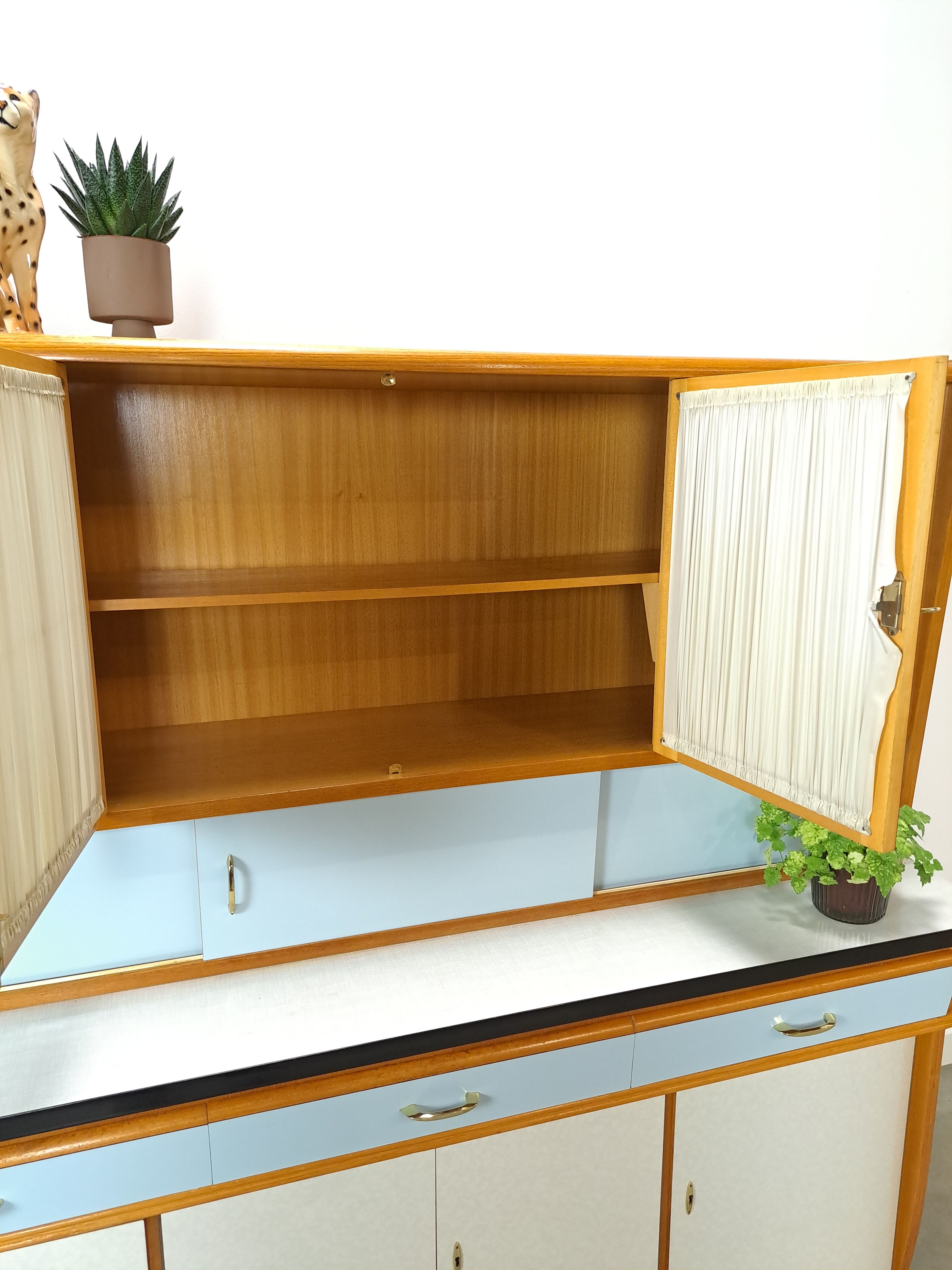 50s vintage kitchen cabinet with brass and formica
