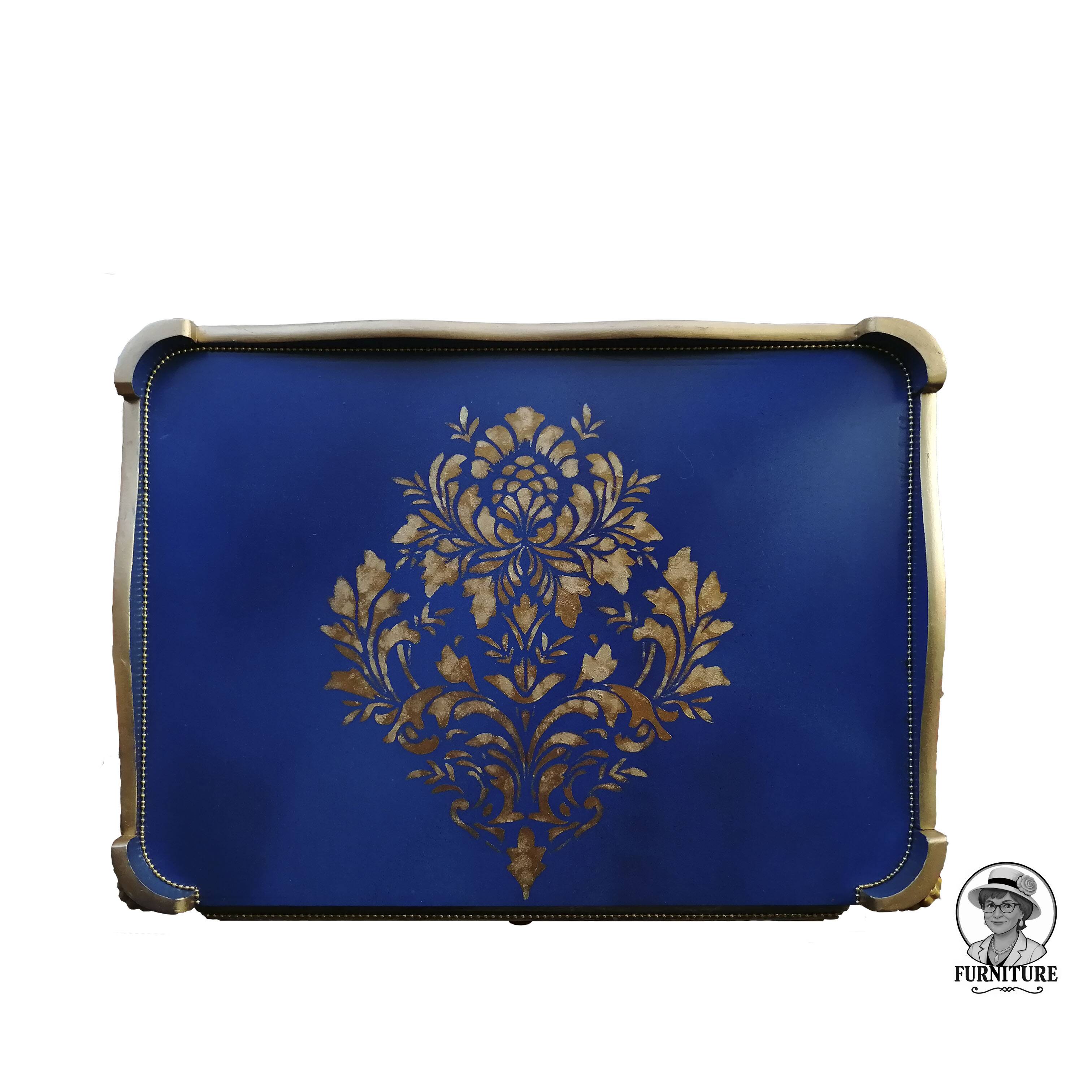 Table de chevet relookée classique – meuble décoratif bleu et doré