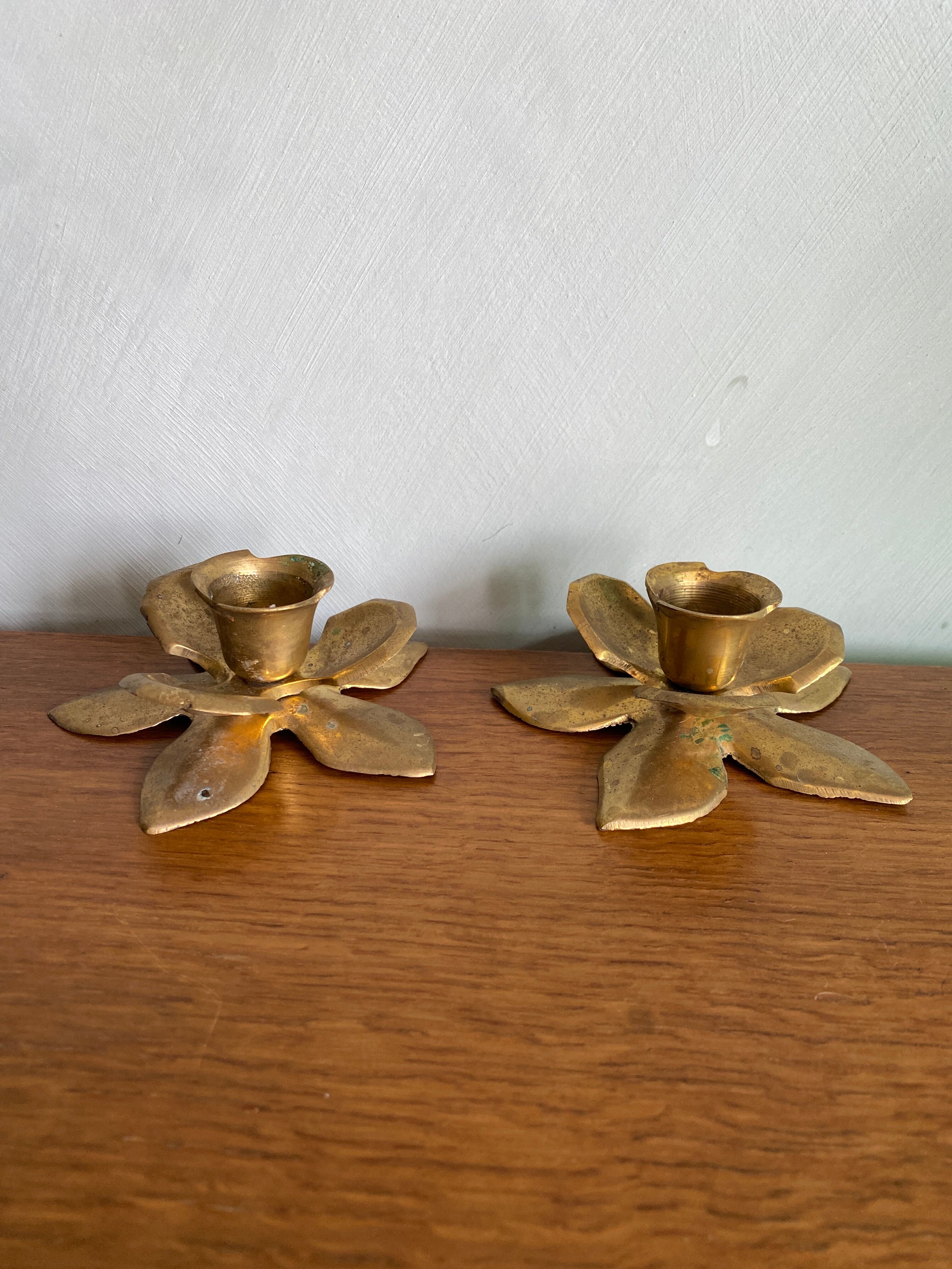 Pair of vintage brass candle holders