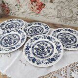 Lot de 5 assiettes à dessert en porcelaine Crown Clarence décor floral bleu