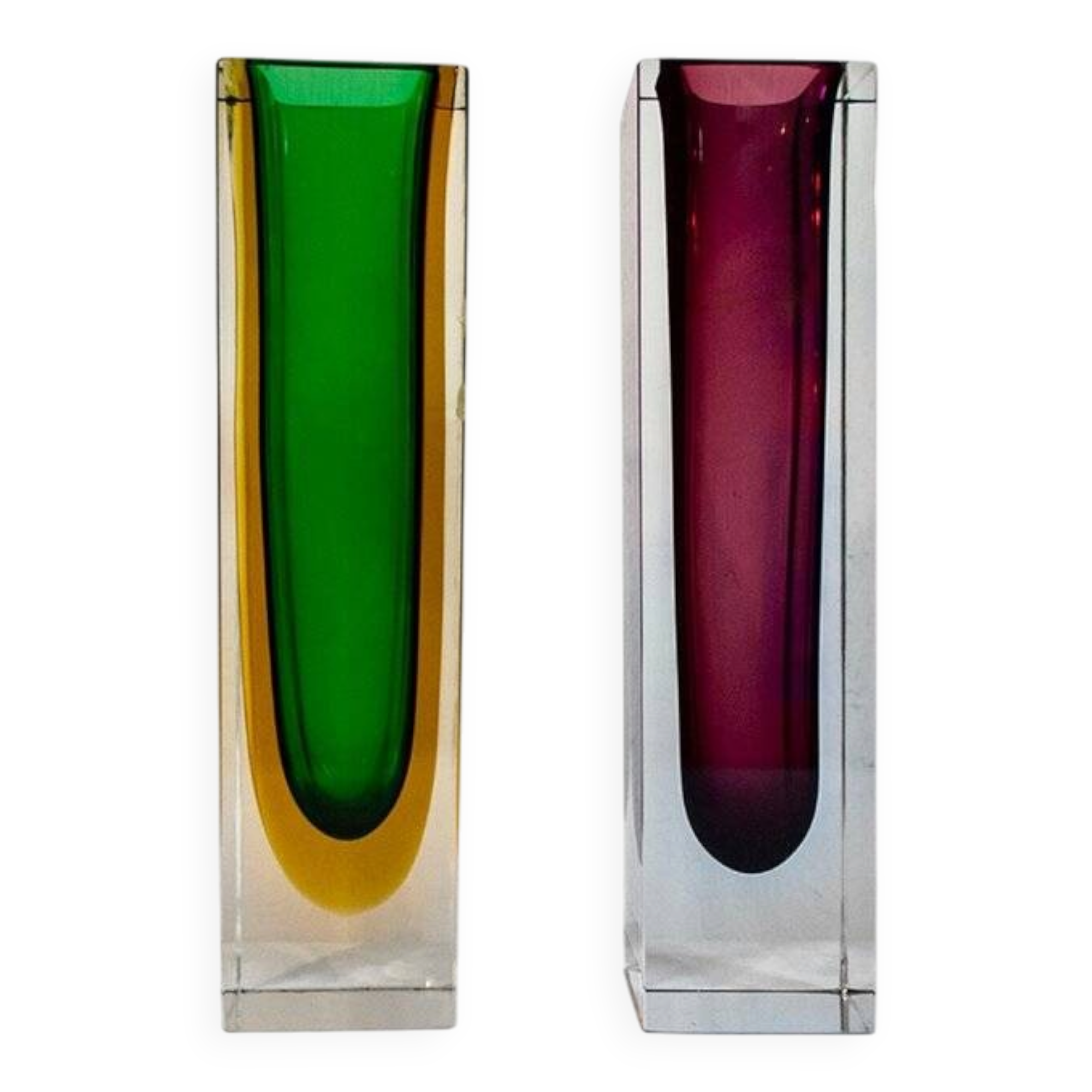 Sommerso vases in Murano glass by Flavio Poli, 1970s, set of 2