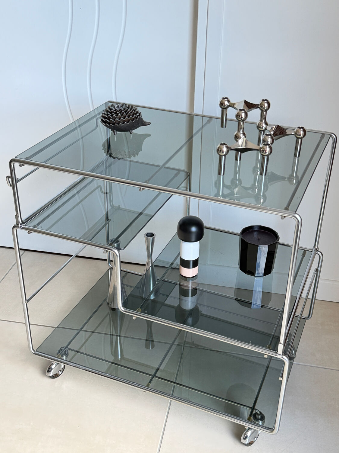 Coffee table / chrome and smoked glass by Max Sauze
