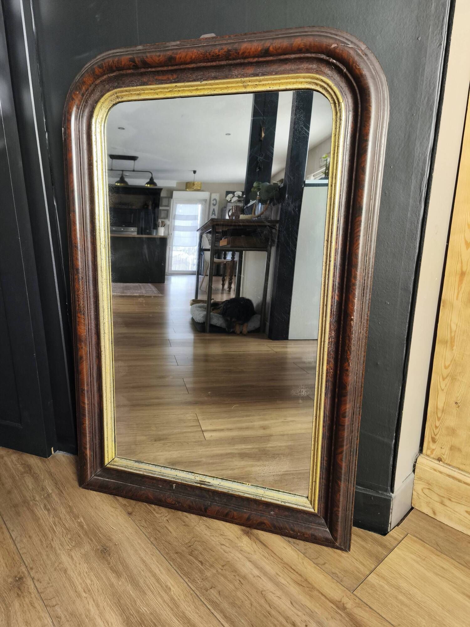 Louis-Philippe mirror in old wood and patinated gilded surround