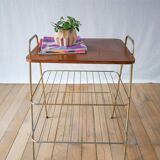 Vinyl trolley in teak and gold metal 1960