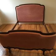 Louis XV pink velvet bed 140 x 190