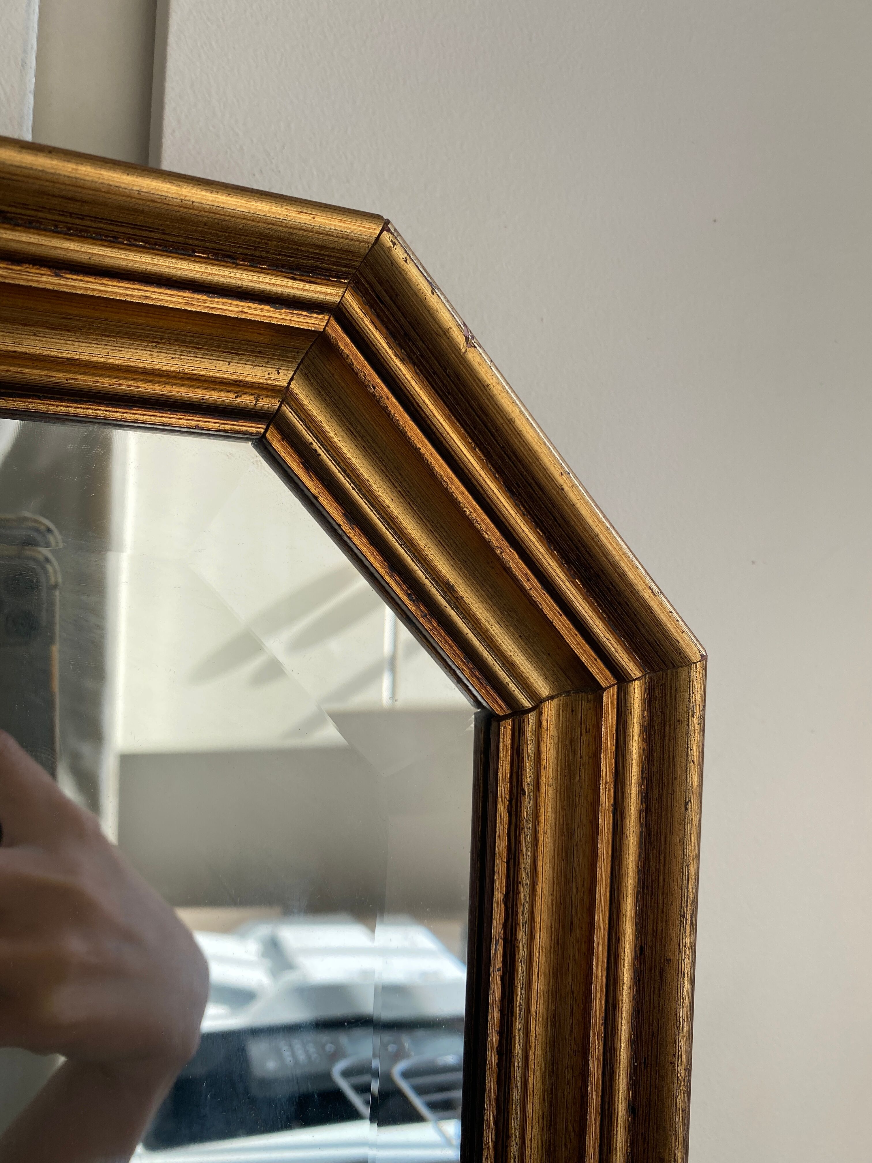 Beveled gold wood mirror