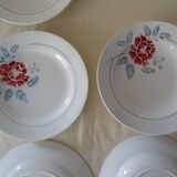 6 assiettes Saint Amand faience ancienne  381112 fleurs rose rouge