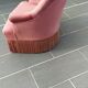 Pink velvet toad armchair with fringes