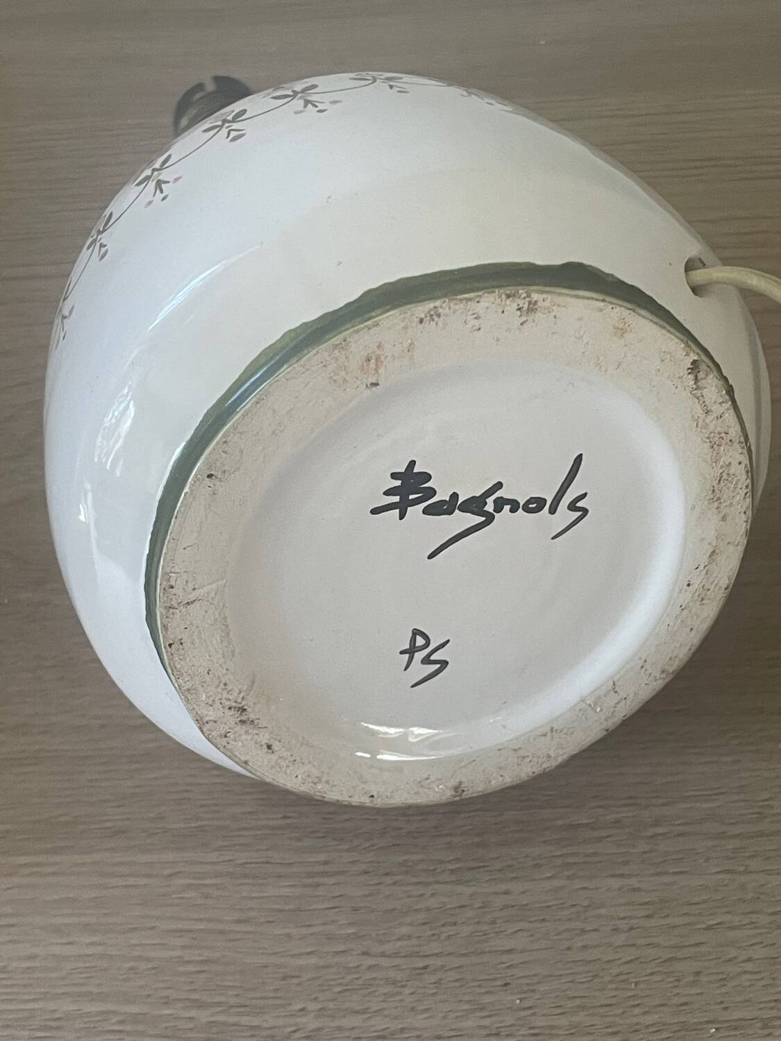 Handmade ceramic lamp base with floral decoration