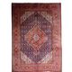 1940s vintage wool medallion rug, red and navy, 206 × 320 cm