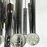 Sciolari, iconic glass sphere and chrome chandelier. Italy 1960s