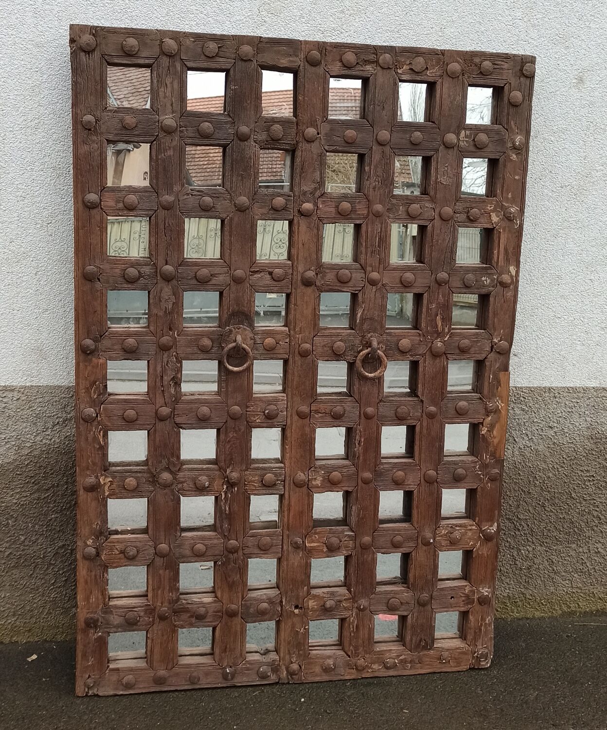 Original wooden mirror with braces