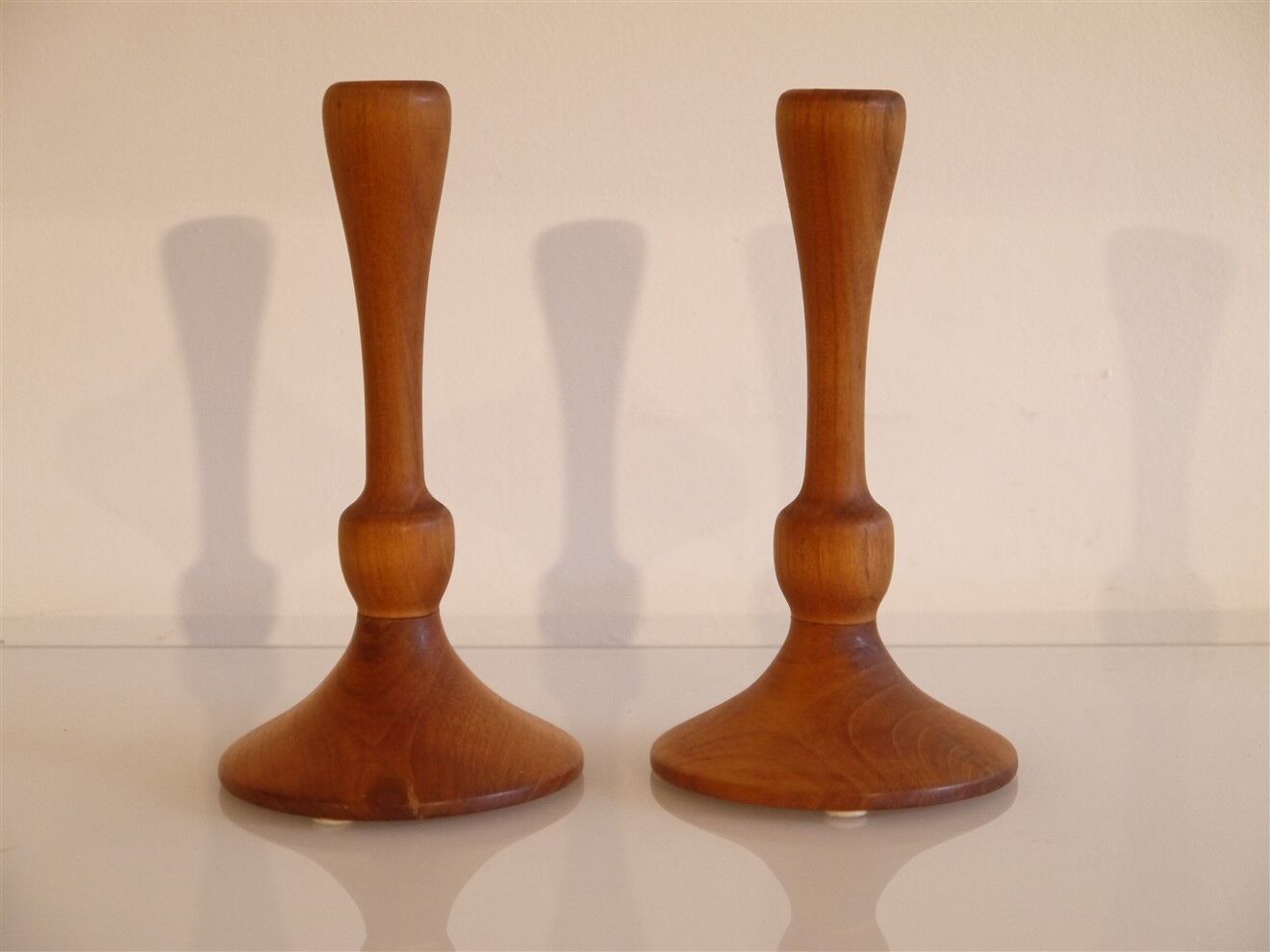 Pair of vintage teak candle holders 1960