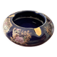 Cobalt Blue Enameled Ashtray, Golden Peacock and Floral Decor - Vintage Italy