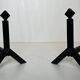 Pair of Modernist Black Iron Andirons with Diamond Finials and Angled Bases