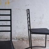 Set of 4 Black Steel Dining Chairs with Black Faux-Leather Seats — Minimalist Geometric Design