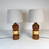 Pair of Bergboms Bitossi brass table lamps, large mid-century, 1960s, Sweden.