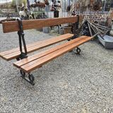 Antique double garden bench from the city of Paris in cast iron and wood