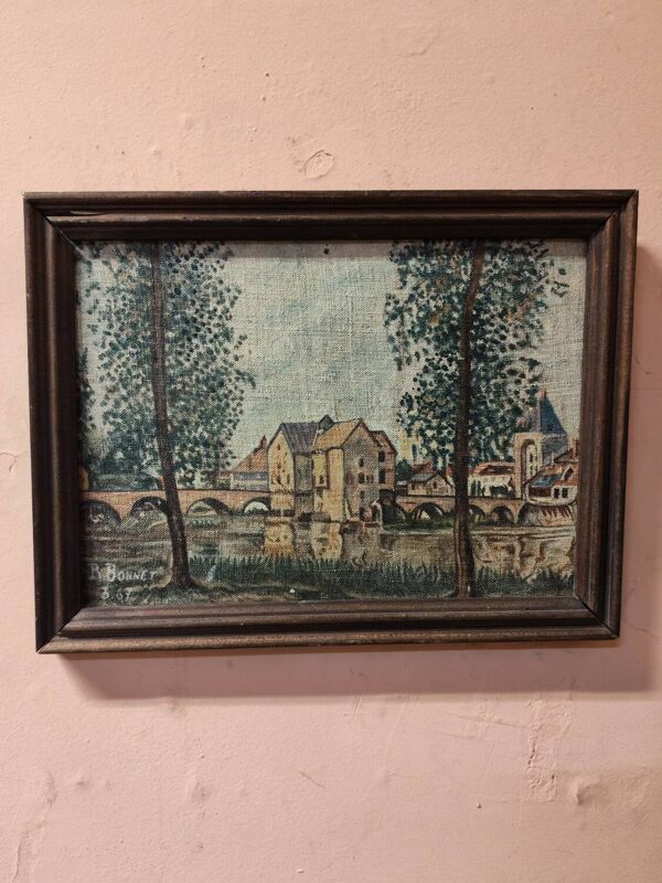 Huile sur toile  vintage Moret  sur Loing