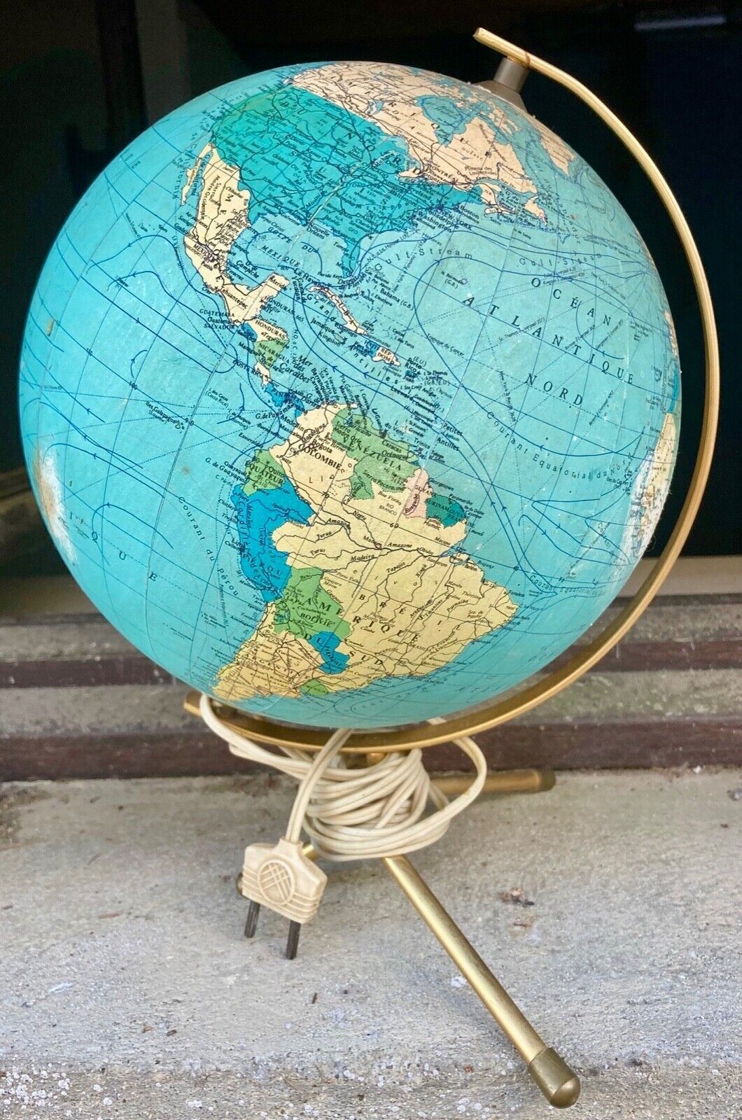 Globe terrestre mappemonde ancienne verre lumière design vintage 1970