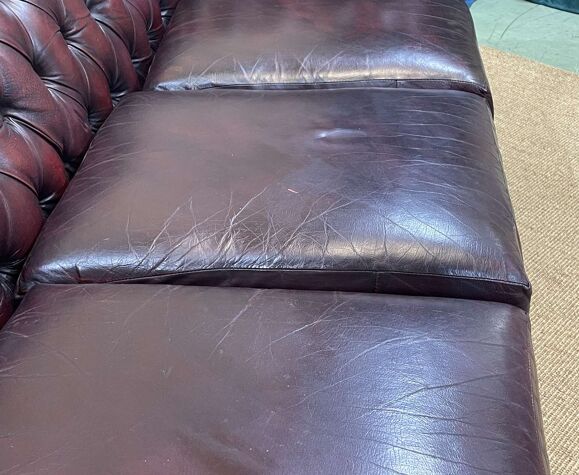 Chesterfield 3-seater sofa in red leather from the 70s