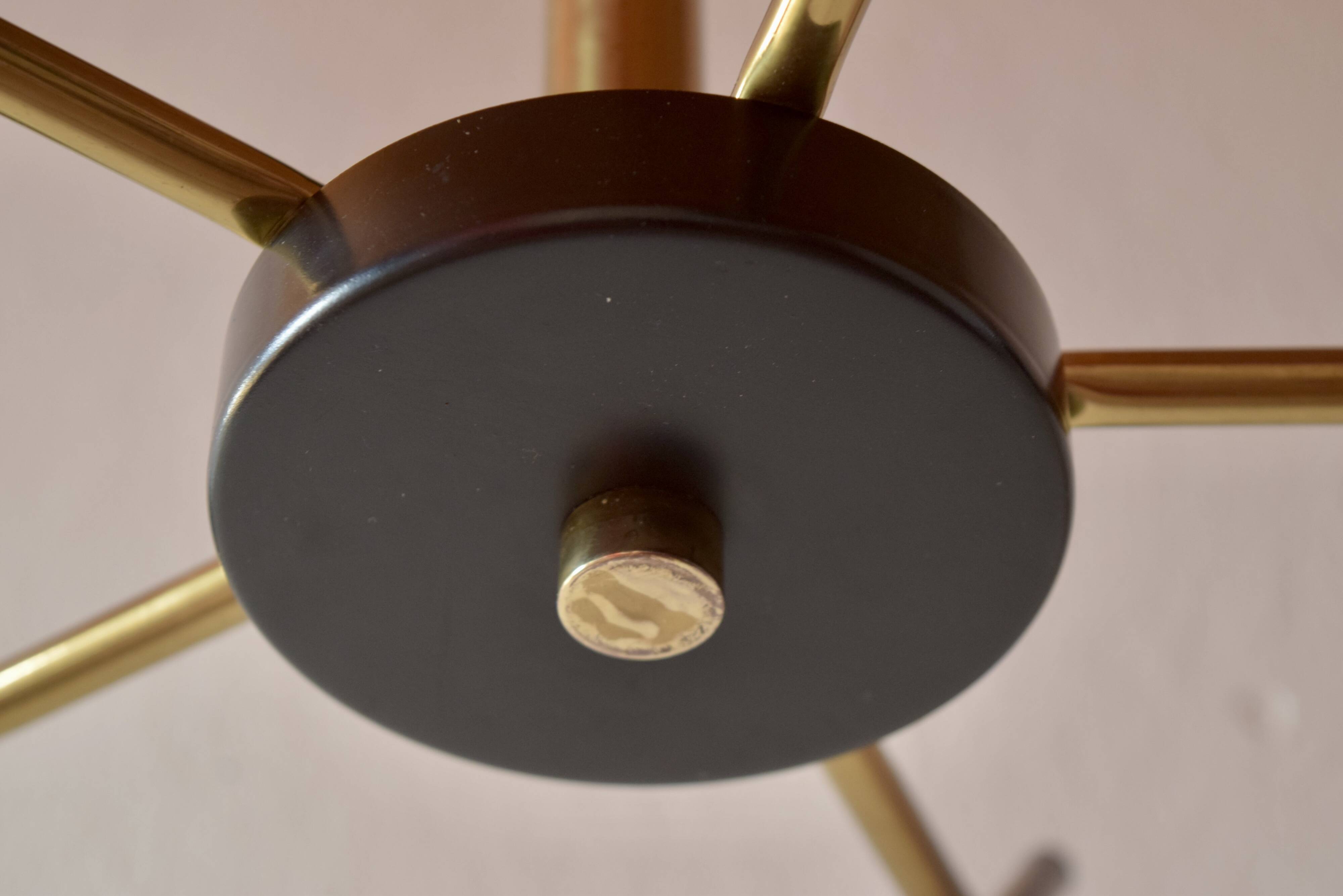 Vintage chandelier in molded glass, brass and steel - 5 branches - 1960s