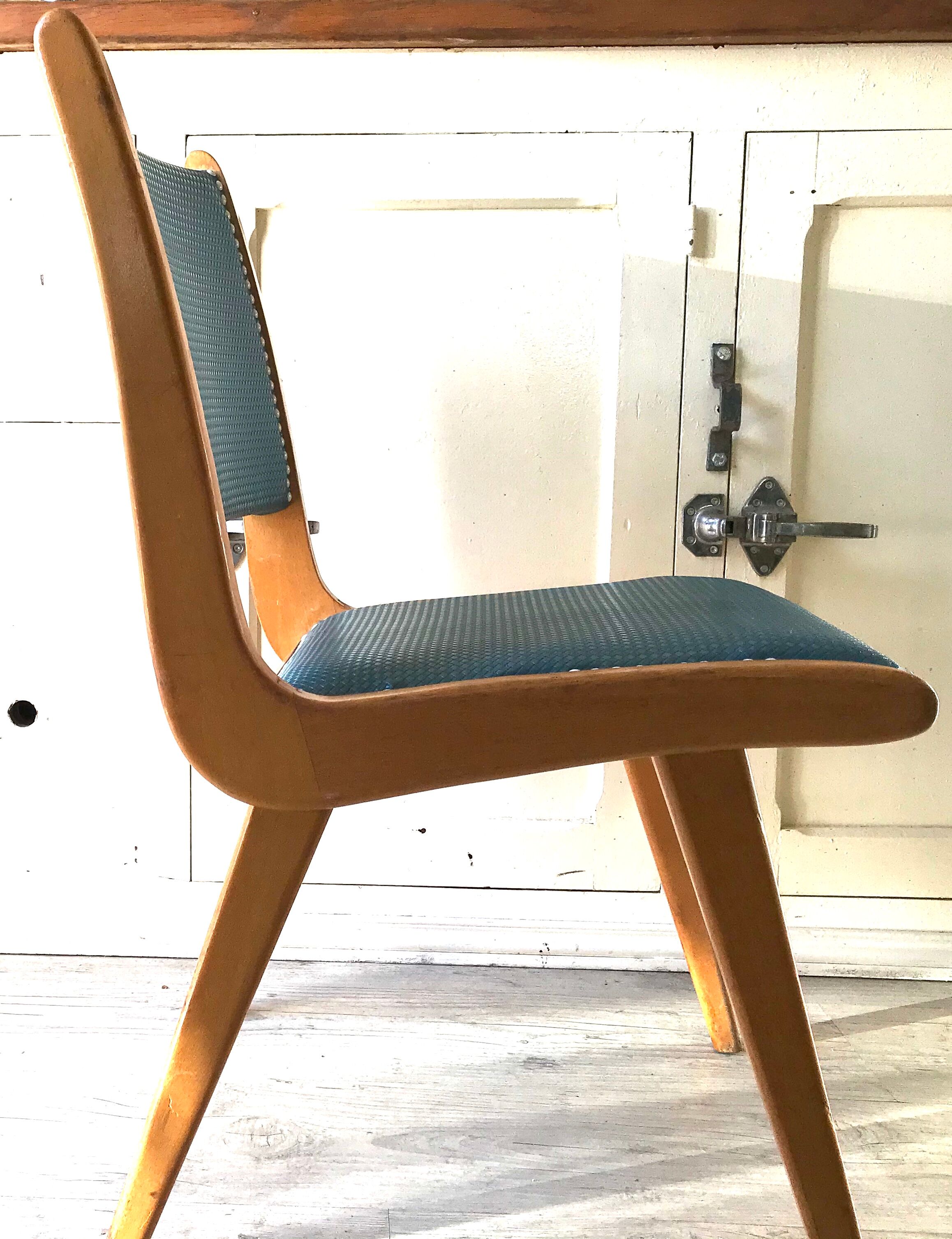 Vintage compass foot chair and studded blue skai