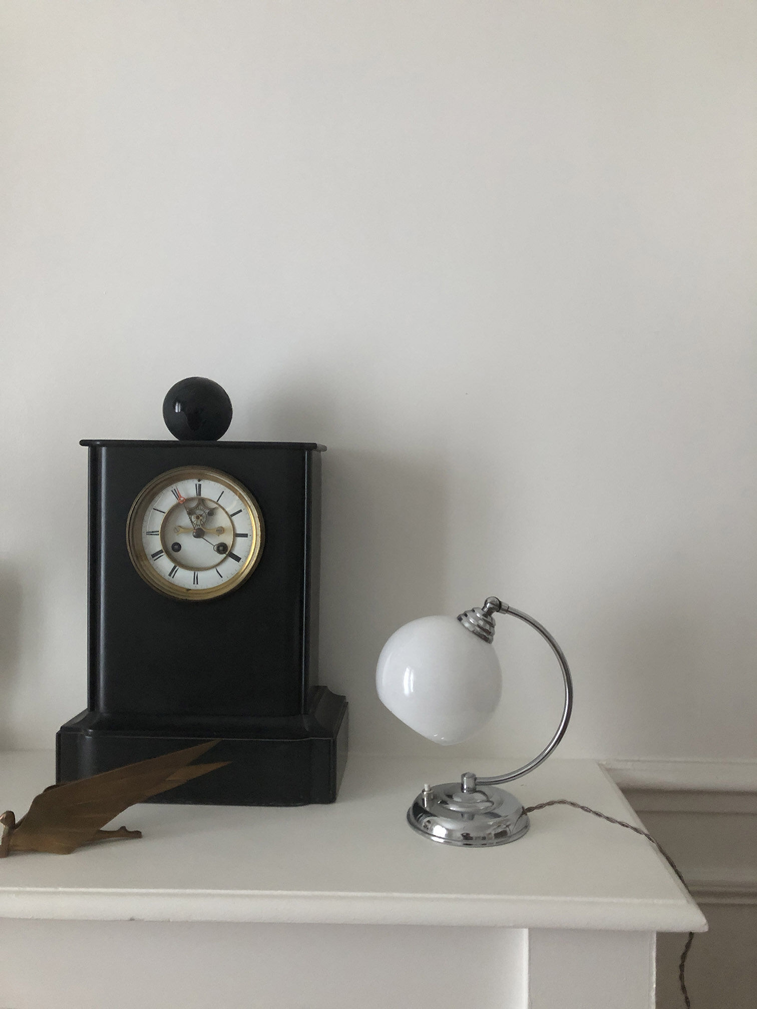 Antique articulated chrome lamp with opaline