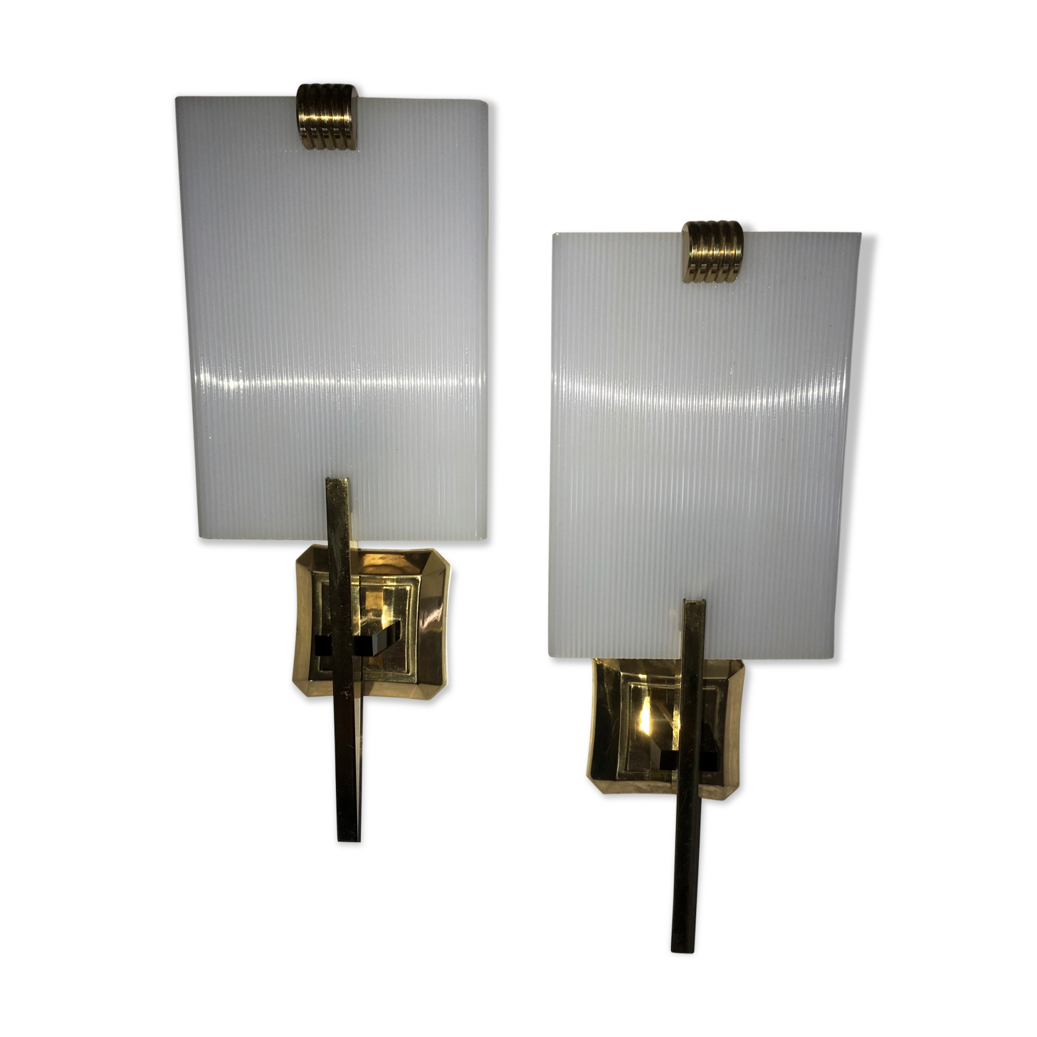 Pair of vintage 1950 brass wall light  perspex