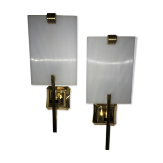 Pair of vintage 1950 brass wall light  perspex