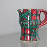 Vintage pitcher red and green art pottery