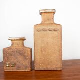 Pair of Swedish vases, brutalist, stoneware, glazed neck, Curt Magnus Addin.