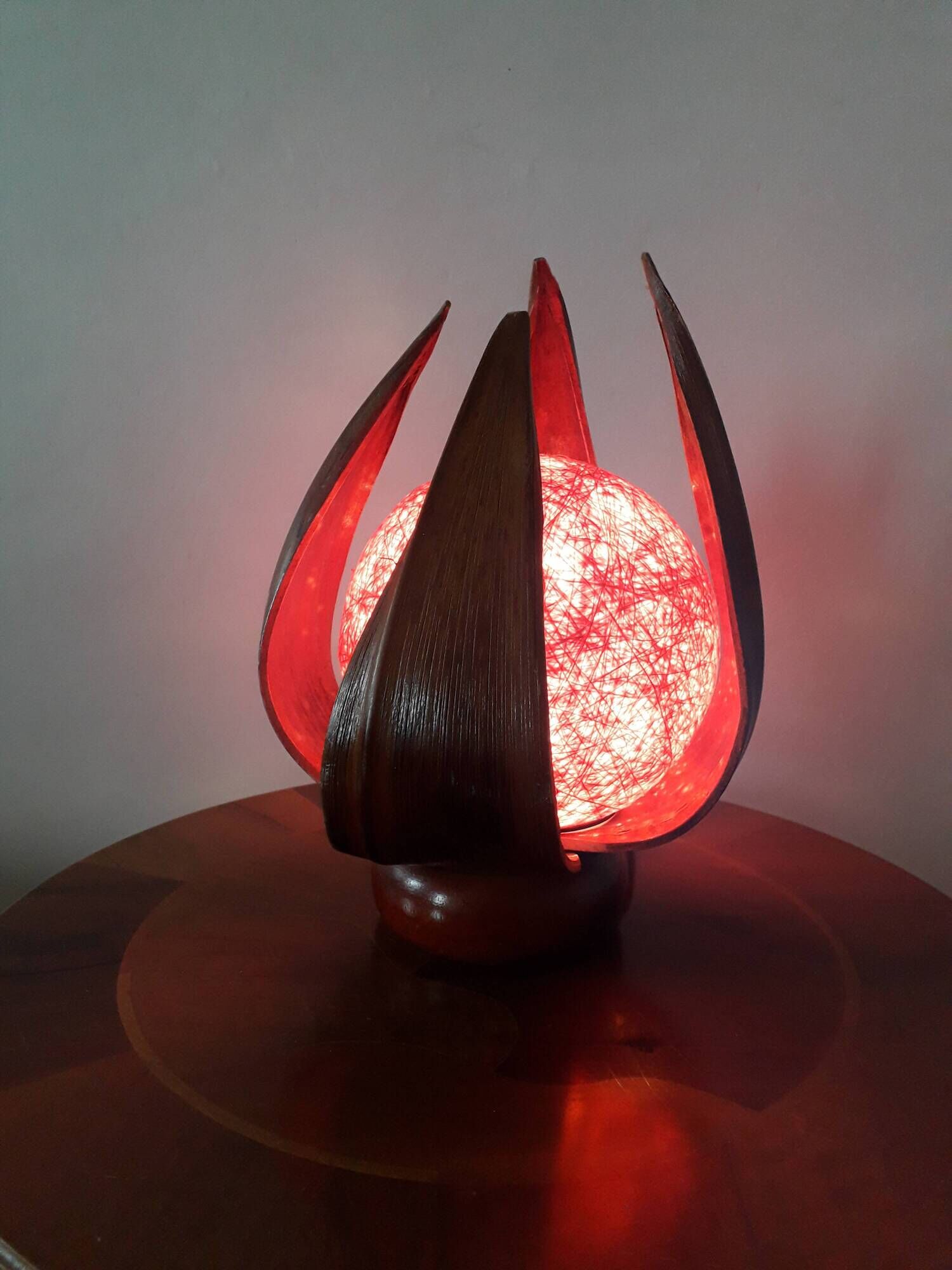 Lampe à poser vintage - écorce de palmier - 1980-90