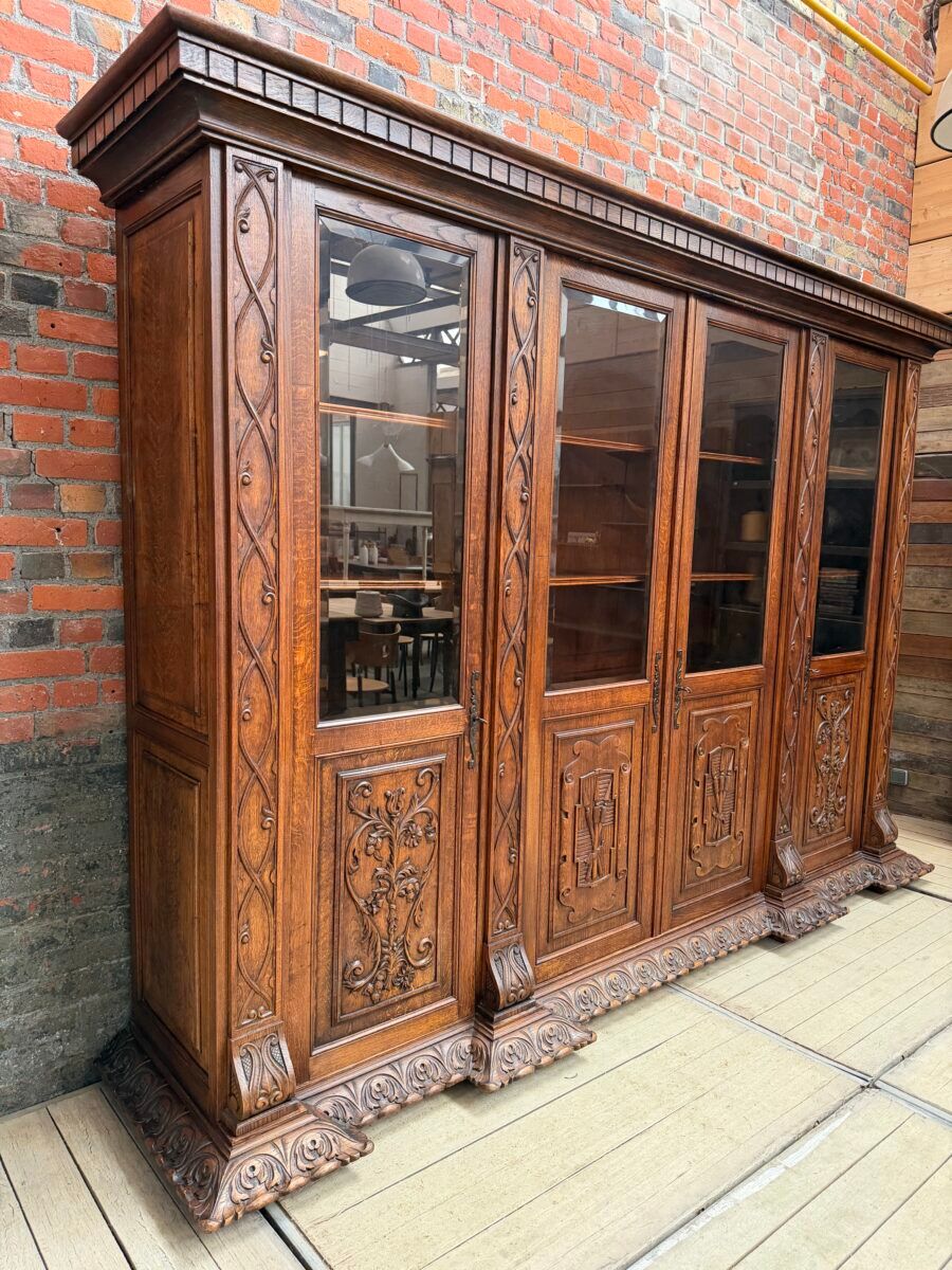 Large oak pharmacy display cabinet