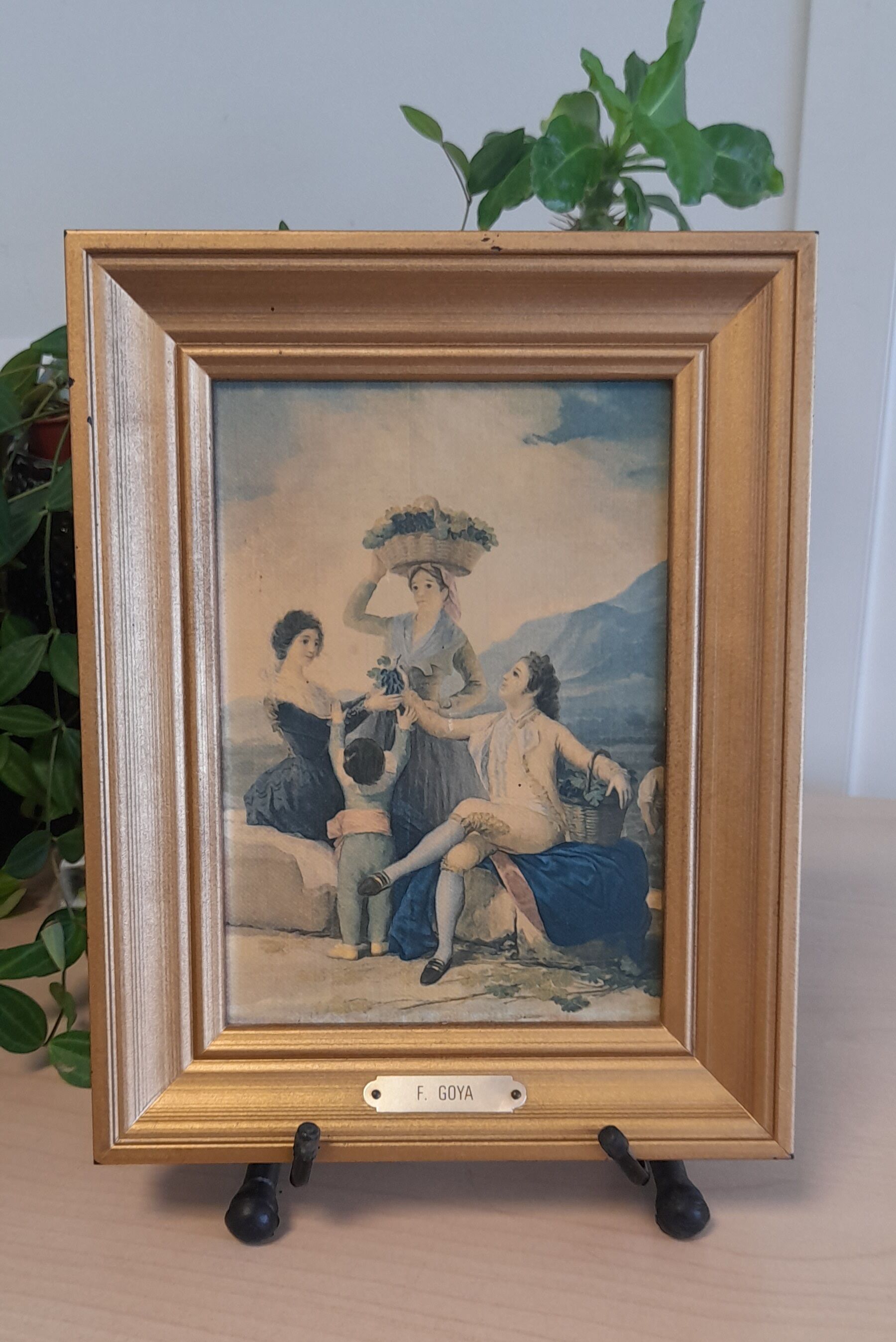 Gilded wall frame 15.5 x 19.5 cm, reproduction "the harvest" or "autumn" by goya