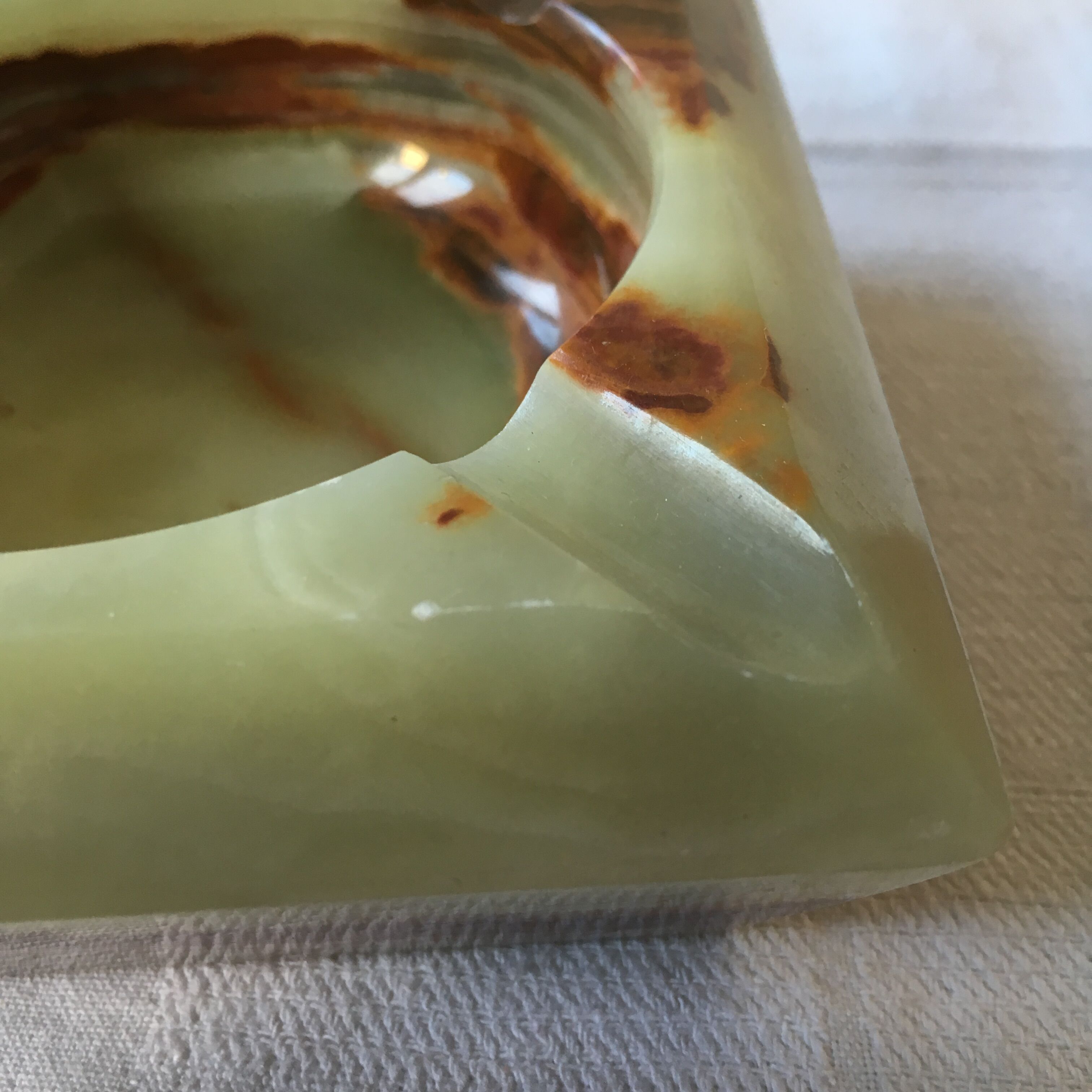 Ashtray square and beveled art deco Onyx green and Brown