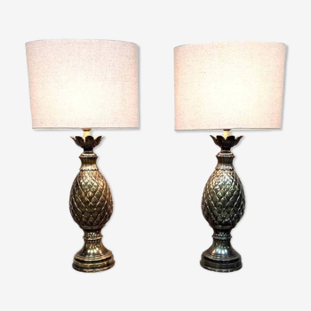 Ensemble de lampes de table ananas vintage en laiton, Français