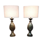 Vintage French brass pineapple table lamp set