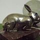 French Art Deco Lamp Marble Base Silver Metal Rabbit Crackle Ball Shade 3365