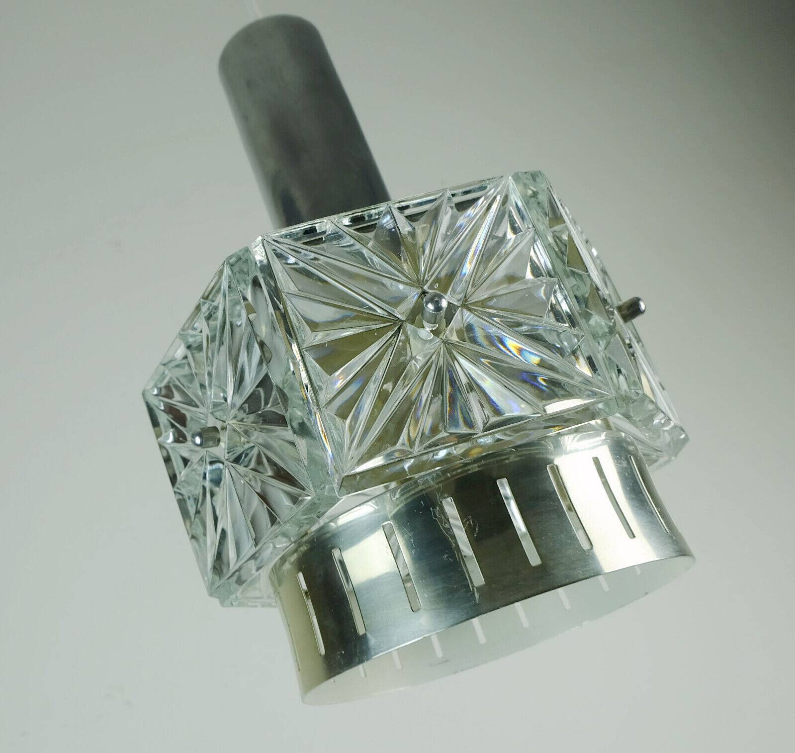 Vintage crystal glass and metal pendant light with 6 glass prisms from the 1960s, 2 available