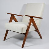 Vintage scandinavian armchair, 1960s, fully renovated, beige fabric