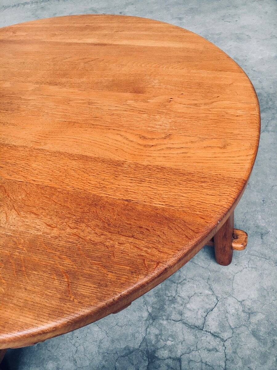 Brutalist Handcrafted Oak Coffee Table, Netherlands, 1950s