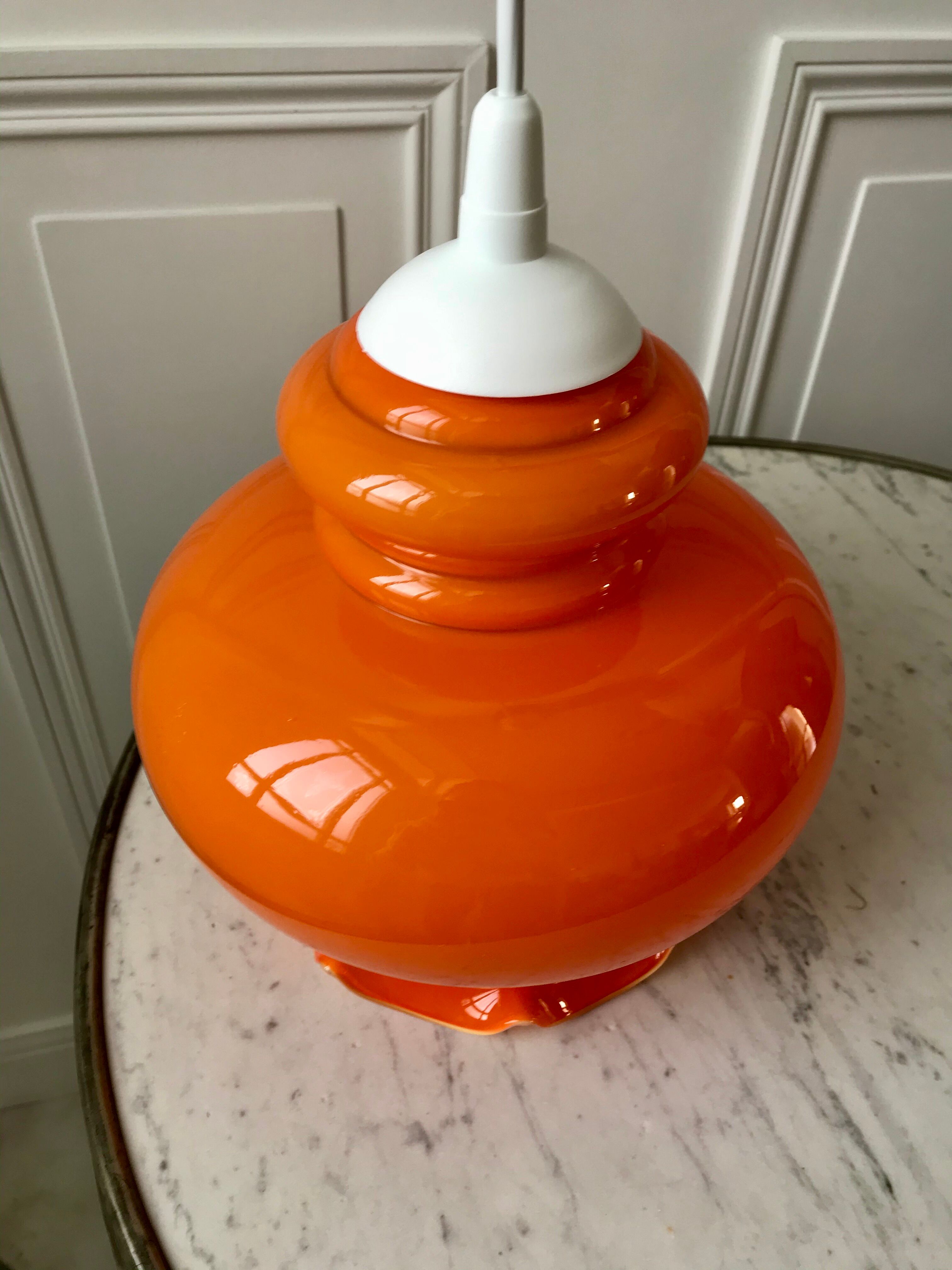 Orange opaline suspension lamp 70s