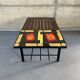 Table basse mid-century, teck, acier et pierre de lave