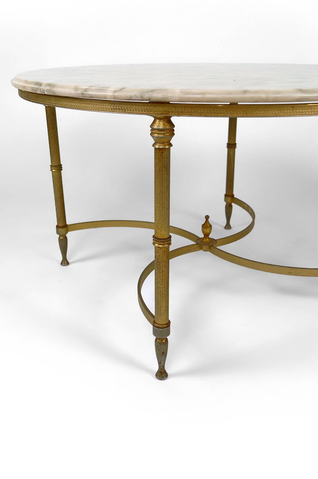 Neoclassical round coffee table, Brass and Marble, France, circa 1960