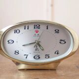 Réveil Five Rams ovale rétro, réveil vintage,horloge de bureau, horloge métal doré, horloge de table