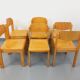 Set of 6 vintage minimalist beech wood chairs from the 70s and 80s.