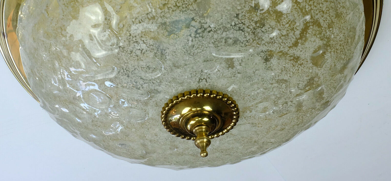 large vintage mid century ice glass and brass CEILING LAMP